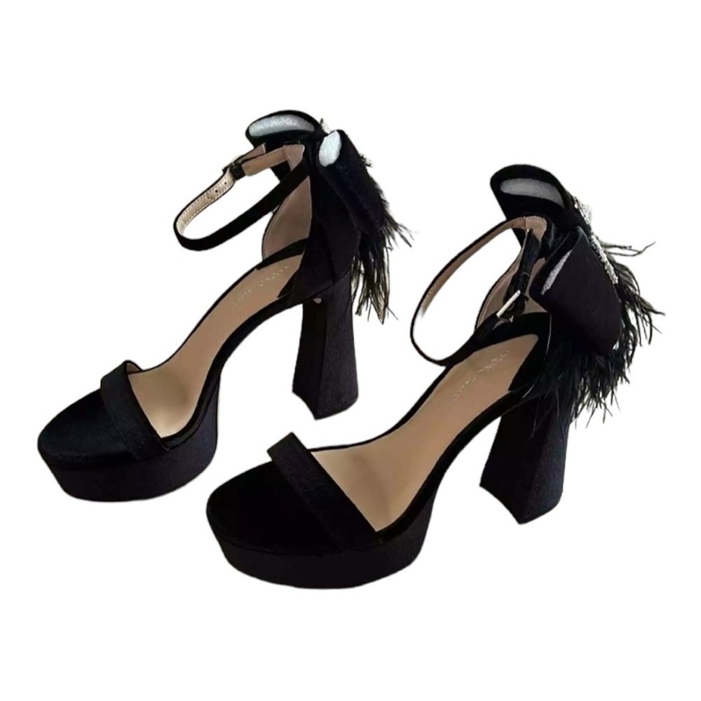 Antonio Melani Janie Black Velvet Platform Angel Rhinestone Bow Feather Size 7.5 - Picture 15 of 16